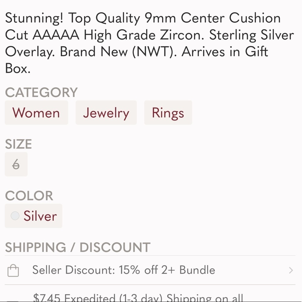 Sparkly Cushion Statement Ring size 6 NIB Megan M - Picture 9 of 9